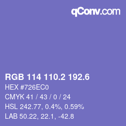 カラーコード: RGB 114 110.2 192.6 | qconv.com