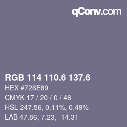 カラーコード: RGB 114 110.6 137.6 | qconv.com