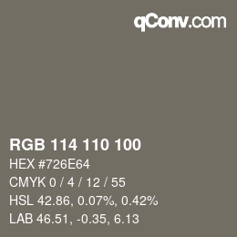 Código de color: RGB 114 110 100 | qconv.com