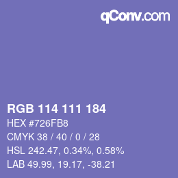 Color code: RGB 114 111 184 | qconv.com