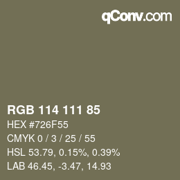 颜色代码: RGB 114 111 85 | qconv.com