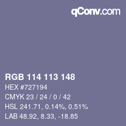 Color code: RGB 114 113 148 | qconv.com