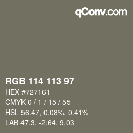 Color code: RGB 114 113 97 | qconv.com
