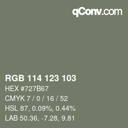 Color code: RGB 114 123 103 | qconv.com