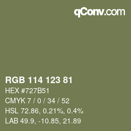 颜色代码: RGB 114 123 81 | qconv.com