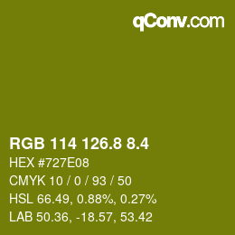 カラーコード: RGB 114 126.8 8.4 | qconv.com