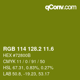 カラーコード: RGB 114 128.2 11.6 | qconv.com