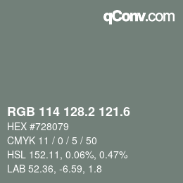 カラーコード: RGB 114 128.2 121.6 | qconv.com