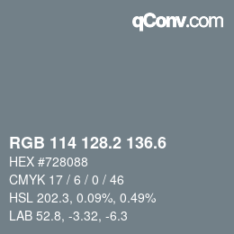 カラーコード: RGB 114 128.2 136.6 | qconv.com