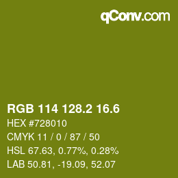 カラーコード: RGB 114 128.2 16.6 | qconv.com