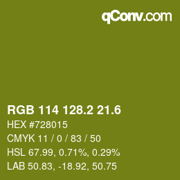 カラーコード: RGB 114 128.2 21.6 | qconv.com