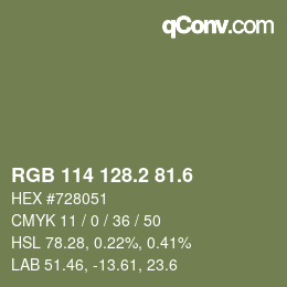 カラーコード: RGB 114 128.2 81.6 | qconv.com