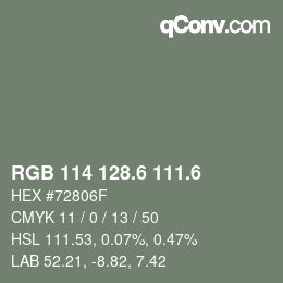カラーコード: RGB 114 128.6 111.6 | qconv.com