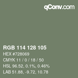Color code: RGB 114 128 105 | qconv.com