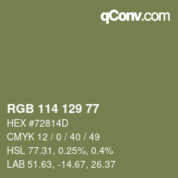 Color code: RGB 114 129 77 | qconv.com