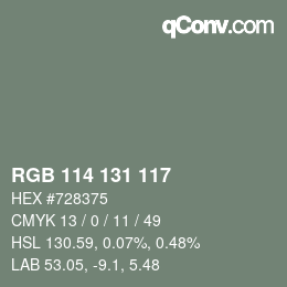 Farbcode: RGB 114 131 117 | qconv.com