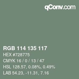 颜色代码: RGB 114 135 117 | qconv.com