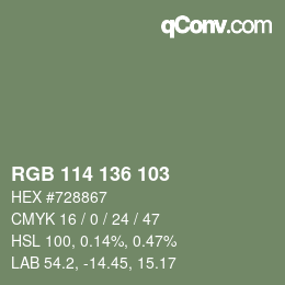 Color code: RGB 114 136 103 | qconv.com