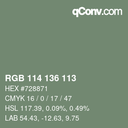 Color code: RGB 114 136 113 | qconv.com