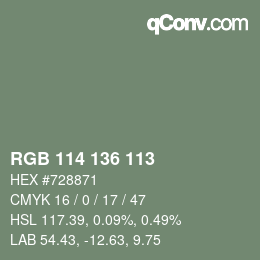 Color code: RGB 114 136 113 | qconv.com