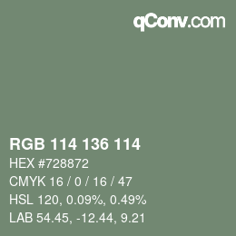 Color code: RGB 114 136 114 | qconv.com