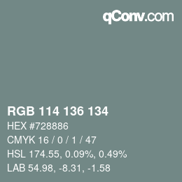 Color code: RGB 114 136 134 | qconv.com