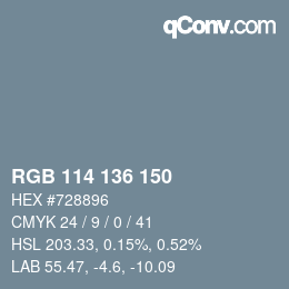 カラーコード: RGB 114 136 150 | qconv.com