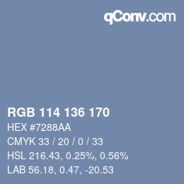 カラーコード: RGB 114 136 170 | qconv.com