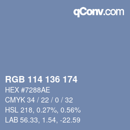 Color code: RGB 114 136 174 | qconv.com