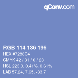 Color code: RGB 114 136 196 | qconv.com
