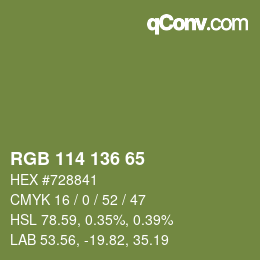Color code: RGB 114 136 65 | qconv.com