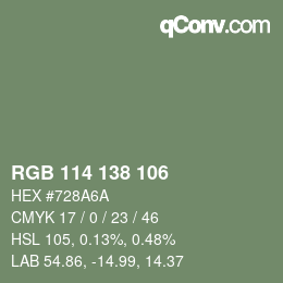 Color code: RGB 114 138 106 | qconv.com