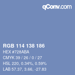 Color code: RGB 114 138 186 | qconv.com