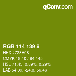 Color code: RGB 114 139 8 | qconv.com