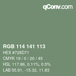 Color code: RGB 114 141 113 | qconv.com