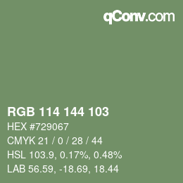 Color code: RGB 114 144 103 | qconv.com