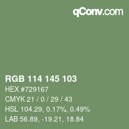 Color code: RGB 114 145 103 | qconv.com
