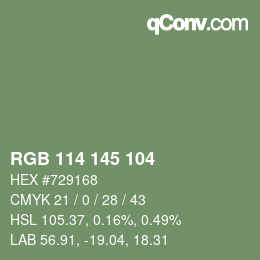 Color code: RGB 114 145 104 | qconv.com