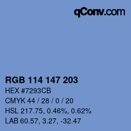 Color code: RGB 114 147 203 | qconv.com