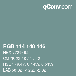 Color code: RGB 114 148 146 | qconv.com