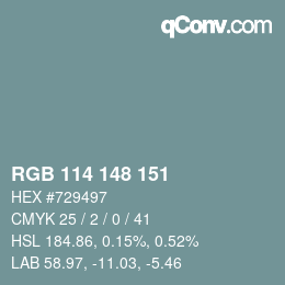 Farbcode: RGB 114 148 151 | qconv.com