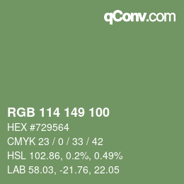 Color code: RGB 114 149 100 | qconv.com