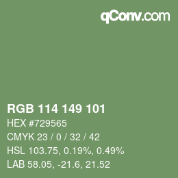 Farbcode: RGB 114 149 101 | qconv.com