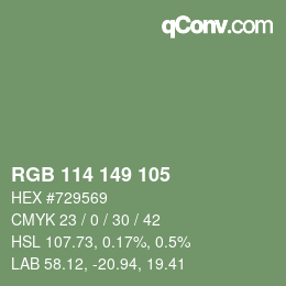 Color code: RGB 114 149 105 | qconv.com