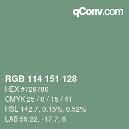 Color code: RGB 114 151 128 | qconv.com
