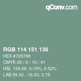 Código de color: RGB 114 151 136 | qconv.com