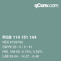 Farbcode: RGB 114 151 144 | qconv.com