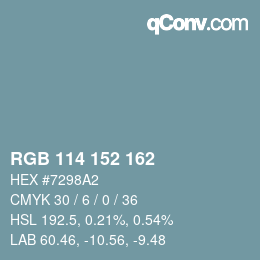 Color code: RGB 114 152 162 | qconv.com