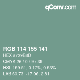 Color code: RGB 114 155 141 | qconv.com