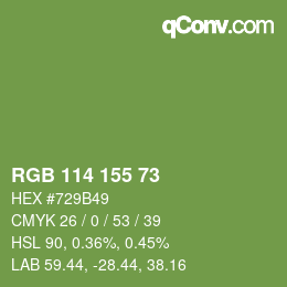 カラーコード: RGB 114 155 73 | qconv.com